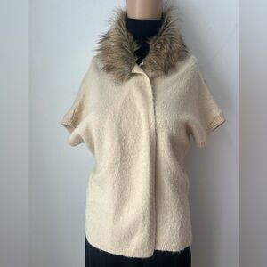 Cream Knit Cardigan with Faux Fur Trim
